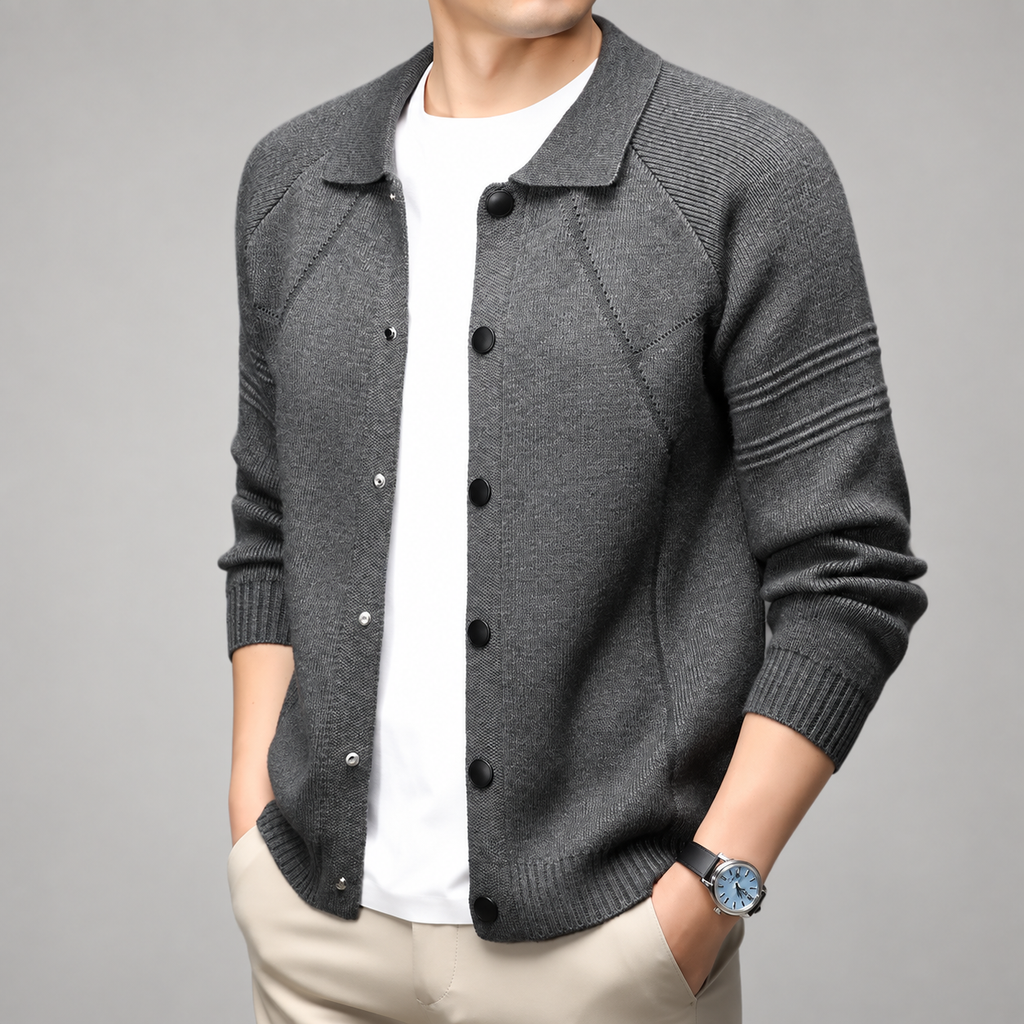Leonard Men’s Snap-Button Knit Jacket with Collar