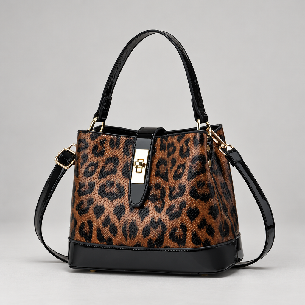 Sidonie Women’s Leopard Print Top Handle Bucket Bag