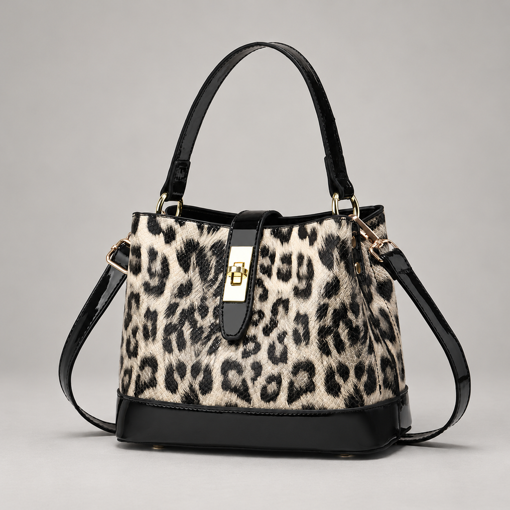 Sidonie Women’s Leopard Print Top Handle Bucket Bag