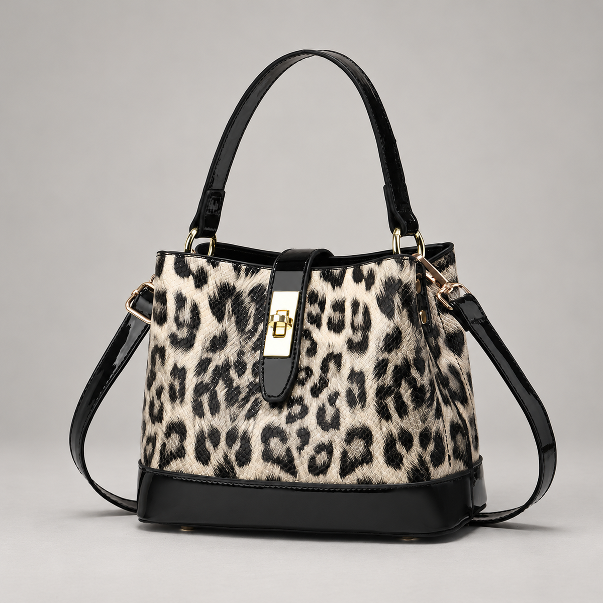 Sidonie Women’s Leopard Print Top Handle Bucket Bag