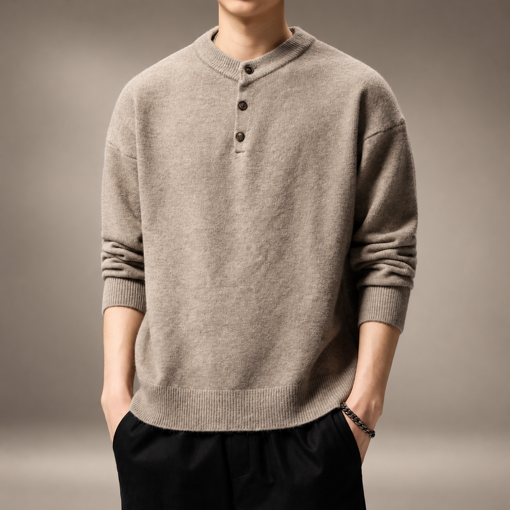 Cedric Men's Three-Button Knit Sweater