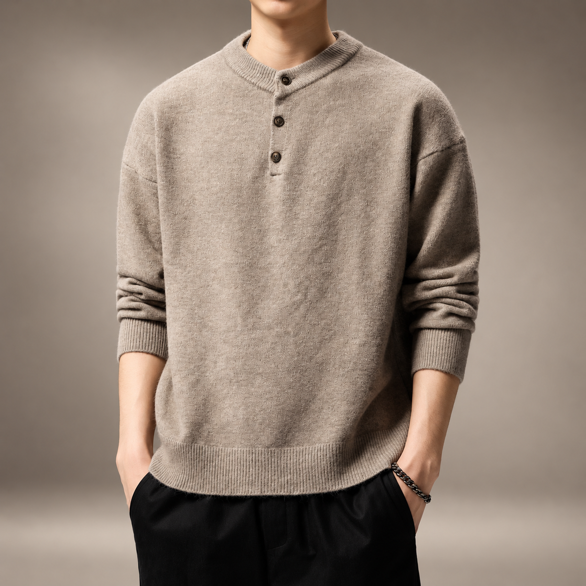 Cedric Men's Three-Button Knit Sweater