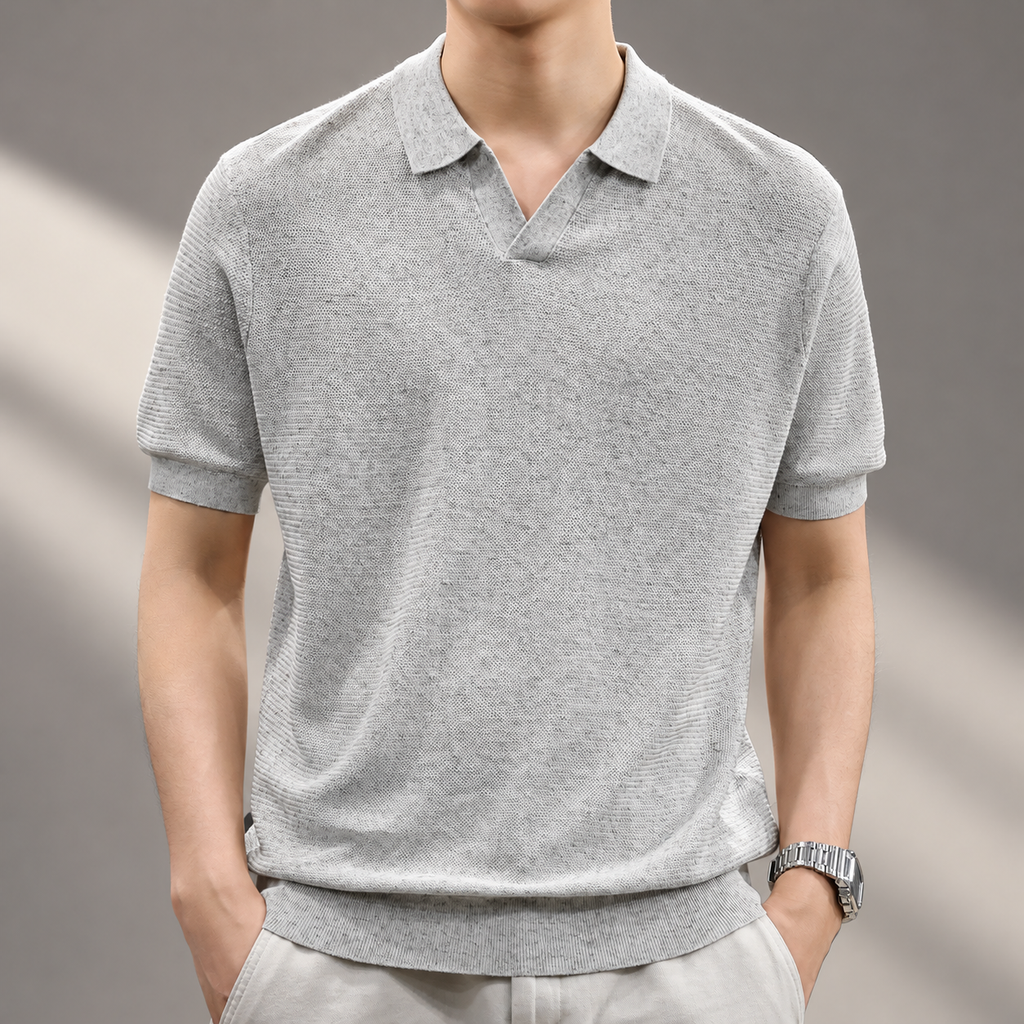 Lorenzo Men's Textured Knit Short Sleeve Polo Shirt
