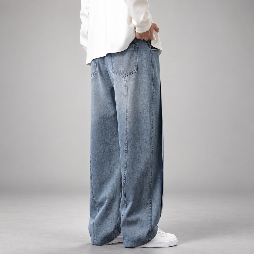Lorenzo Men’s Washed Wide-Leg Drawstring Jeans