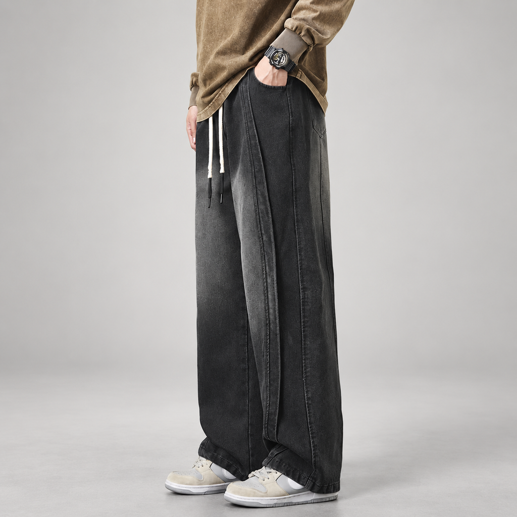 Lorenzo Men’s Washed Wide-Leg Drawstring Jeans