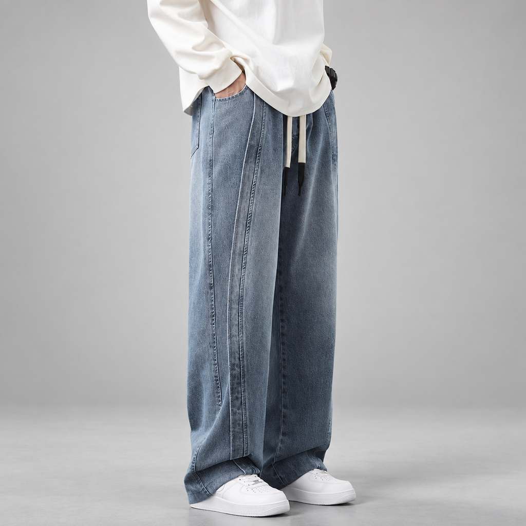 Lorenzo Men’s Washed Wide-Leg Drawstring Jeans