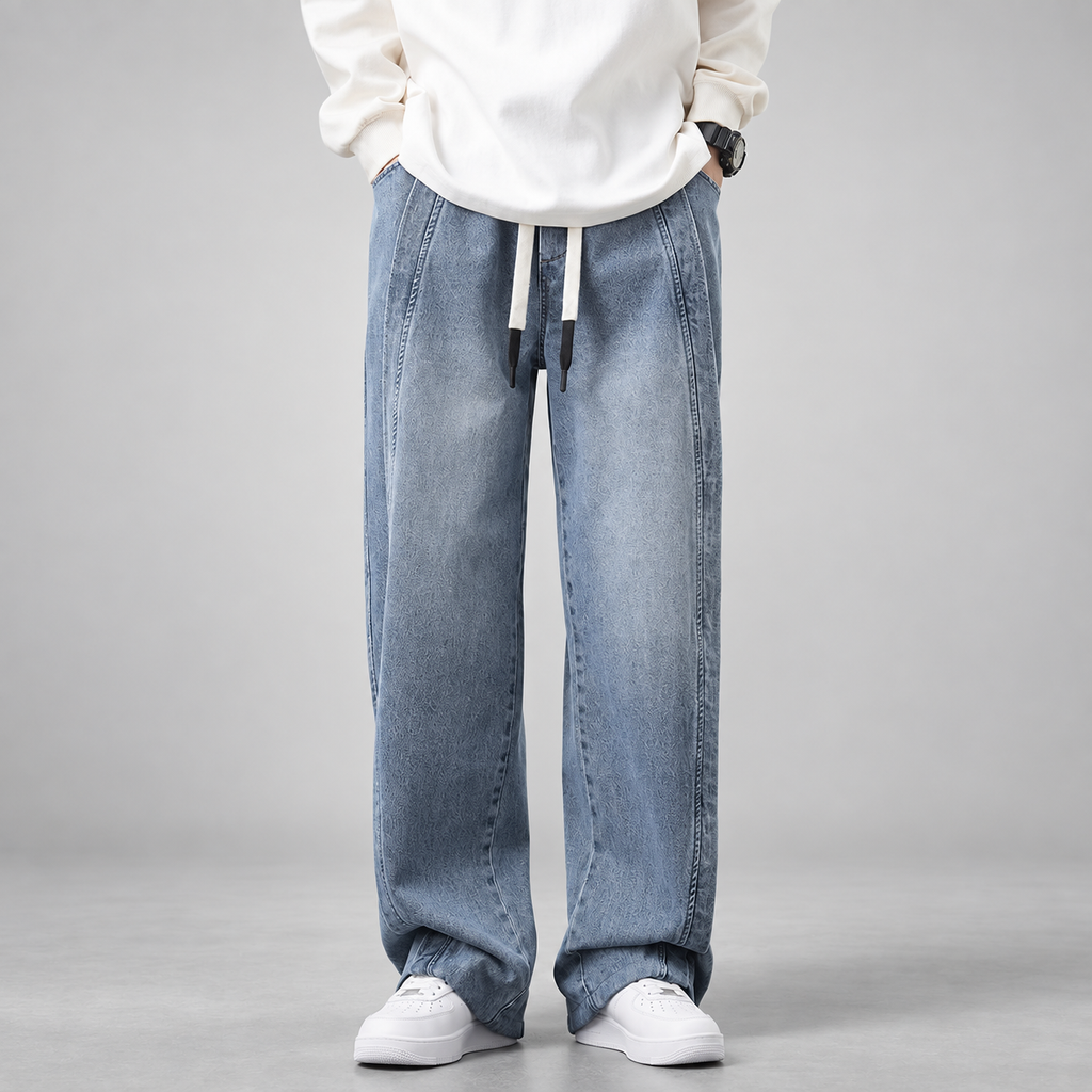 Lorenzo Men’s Washed Wide-Leg Drawstring Jeans
