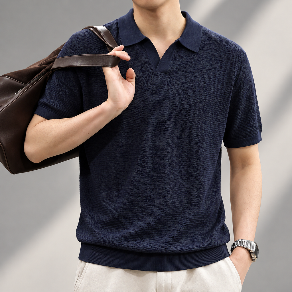 Lorenzo Men's Textured Knit Short Sleeve Polo Shirt