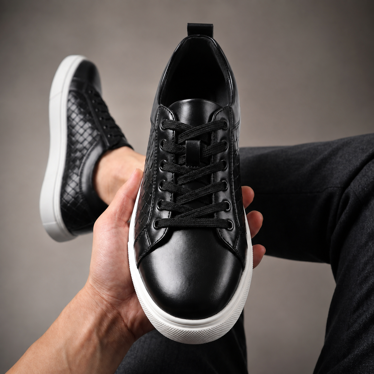Luca Men’s Quilted Leather Sneakers – Lace-Up Platform Shoes