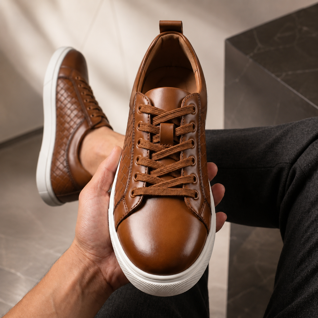 Luca Men’s Quilted Leather Sneakers – Lace-Up Platform Shoes