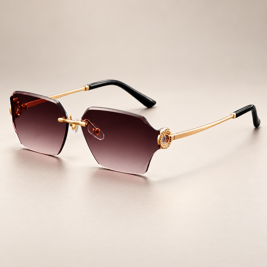 Lucette Geometric Rimless Sunglasses with Gold Tone Temples