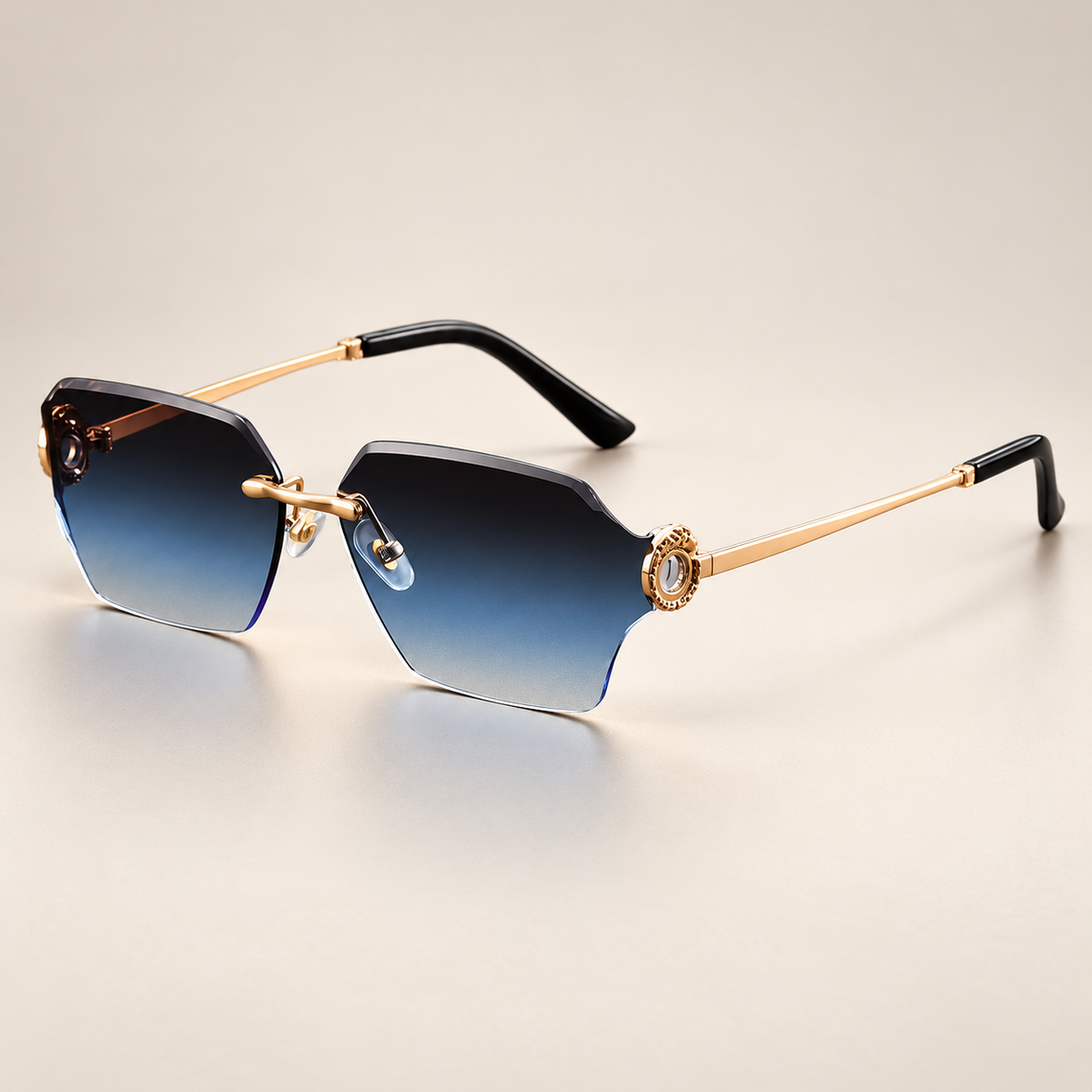 Lucette Geometric Rimless Sunglasses with Gold Tone Temples