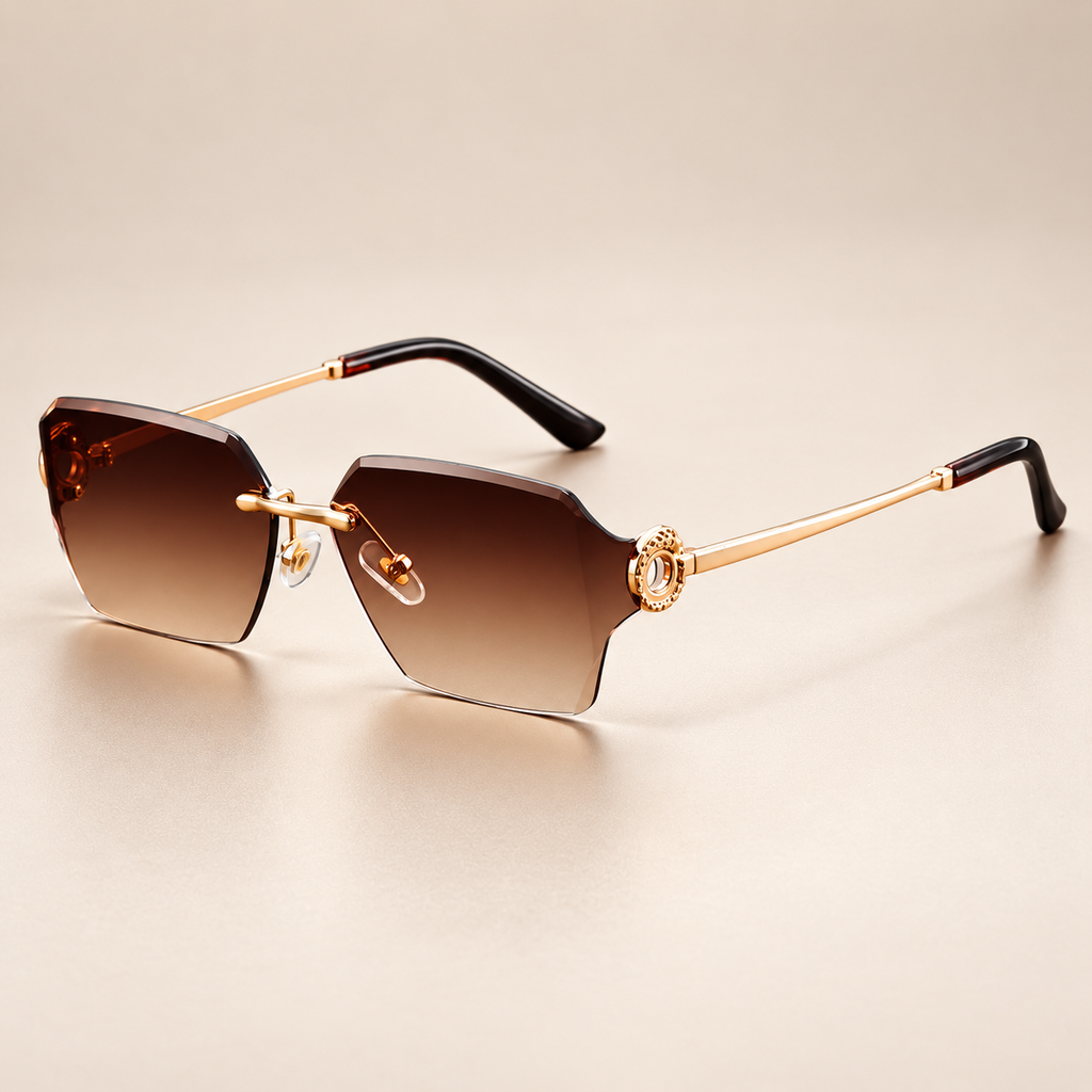 Lucette Geometric Rimless Sunglasses with Gold Tone Temples