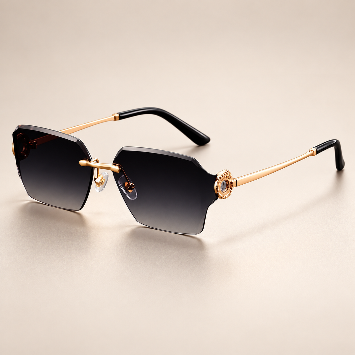 Lucette Geometric Rimless Sunglasses with Gold Tone Temples