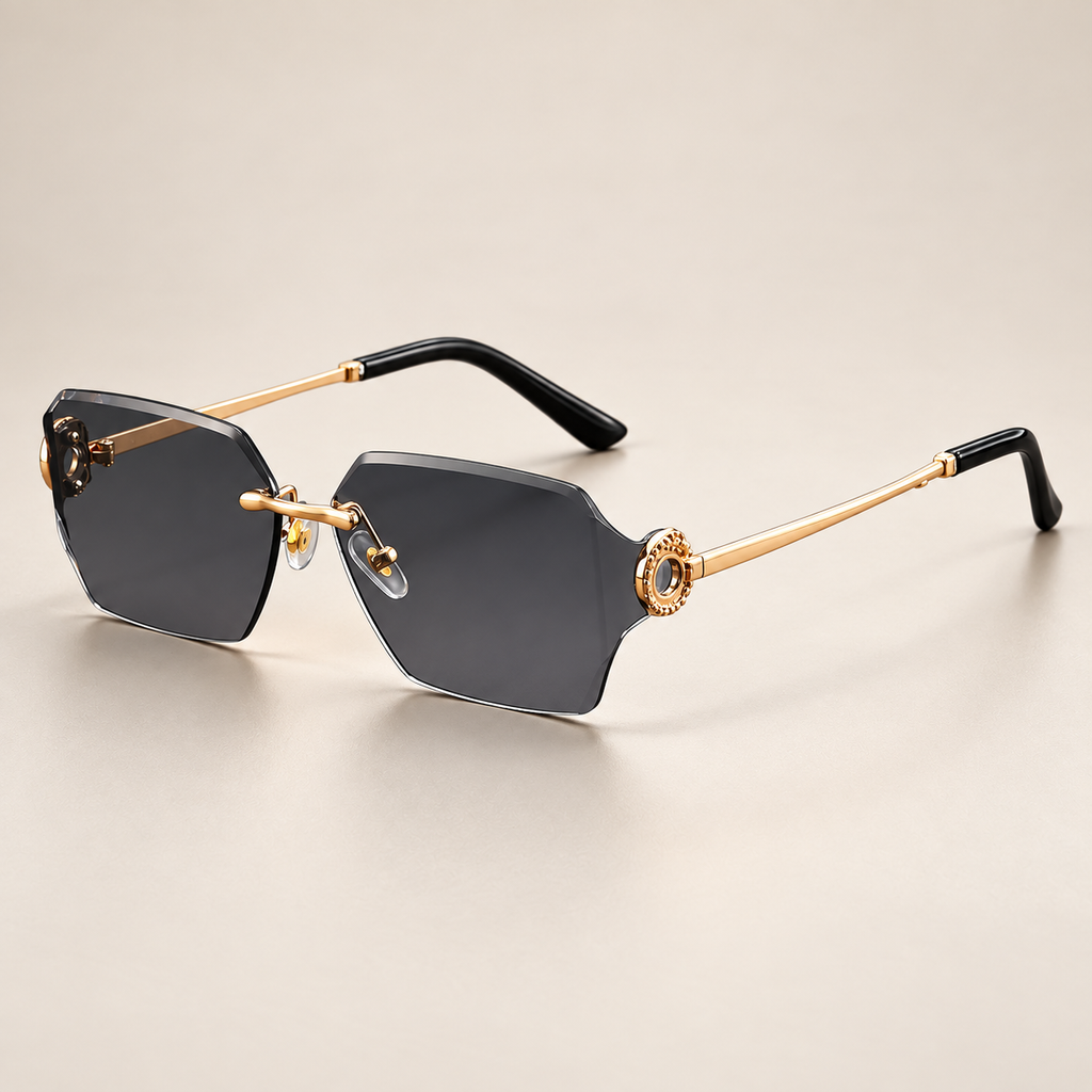 Lucette Geometric Rimless Sunglasses with Gold Tone Temples