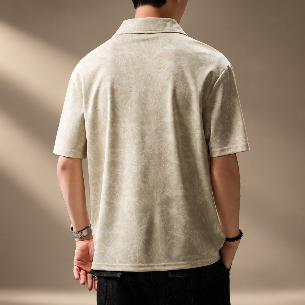 Lucien Men's Botanical Pattern Open Collar Polo Shirt