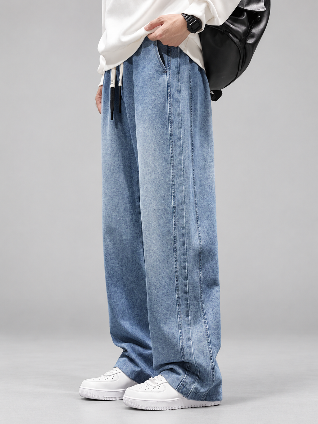 Lucien Men’s Drawstring Wide-Leg Panel Jeans