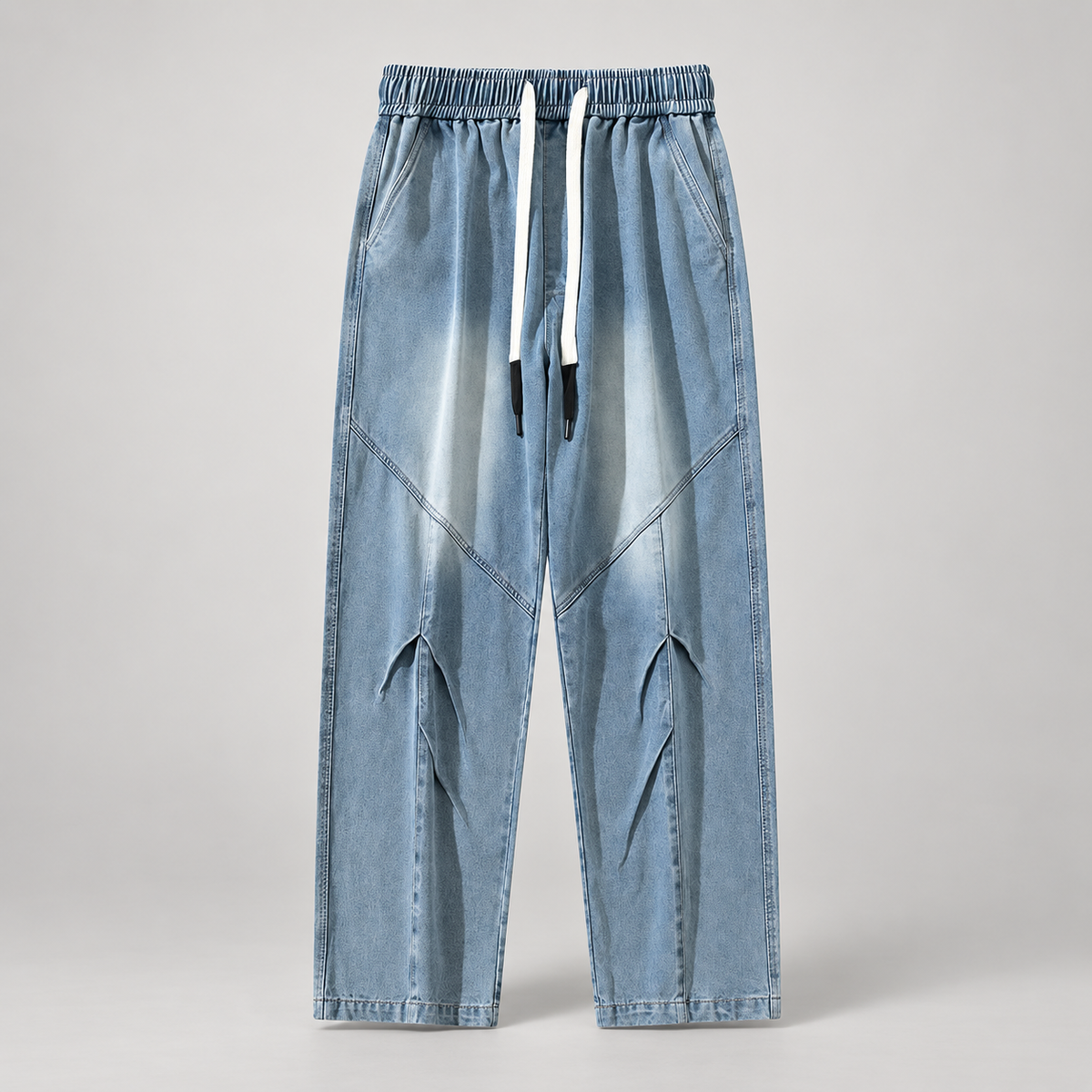 Lucien Men’s Wide-Leg Drawstring Jeans with Angled Panel Seams