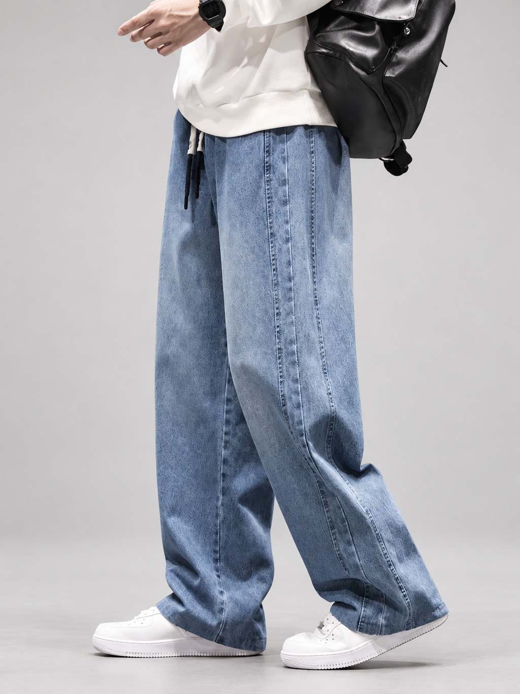 Lucien Men’s Drawstring Wide-Leg Panel Jeans