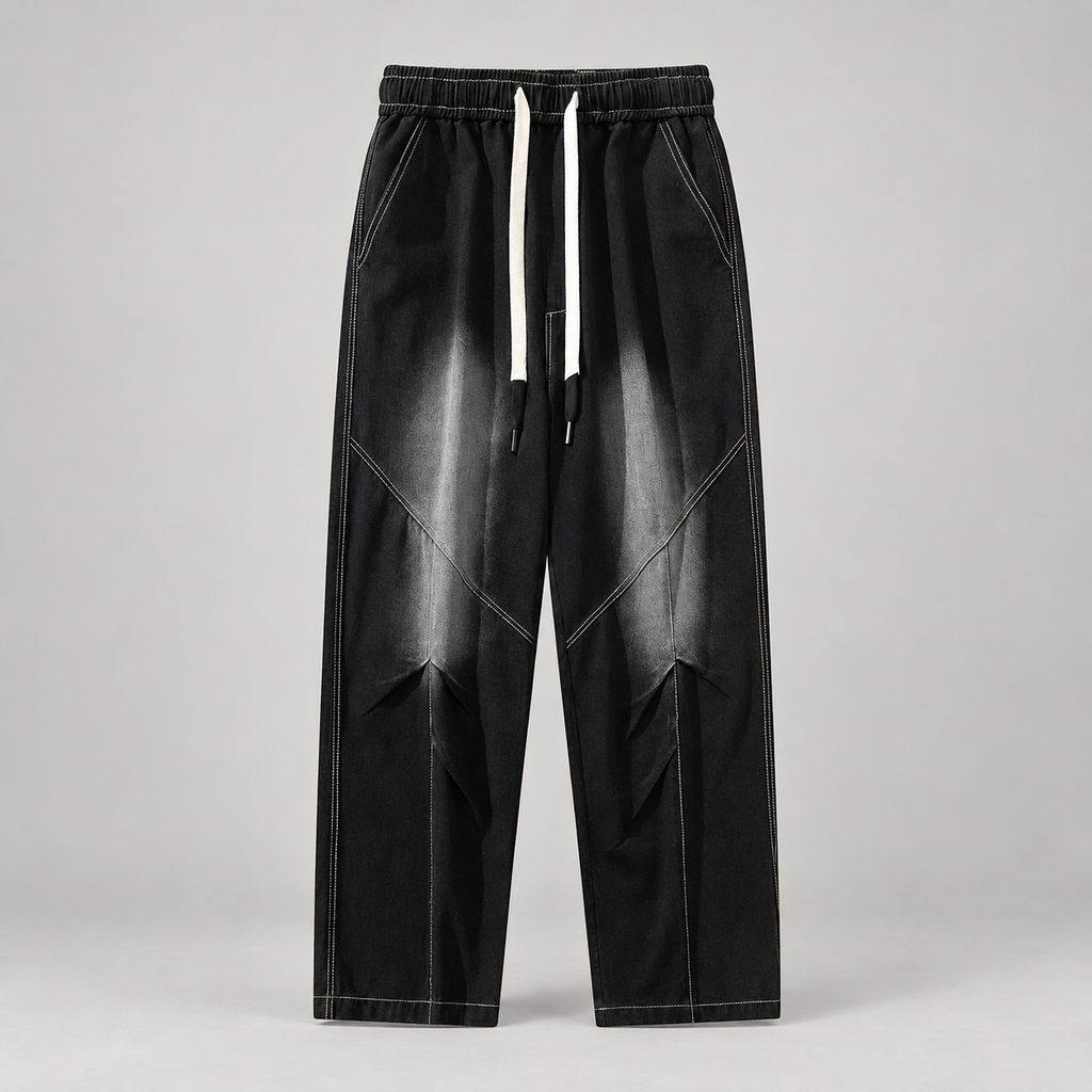 Lucien Men’s Wide-Leg Drawstring Jeans with Angled Panel Seams