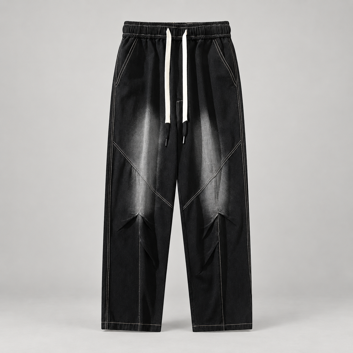 Lucien Men’s Wide-Leg Drawstring Jeans with Angled Panel Seams