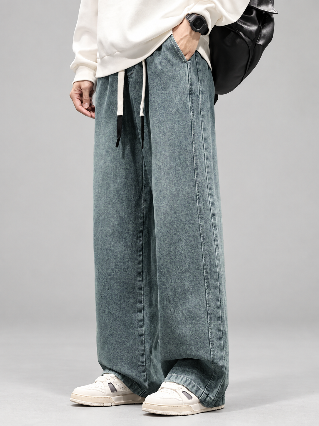 Lucien Men’s Drawstring Wide-Leg Panel Jeans