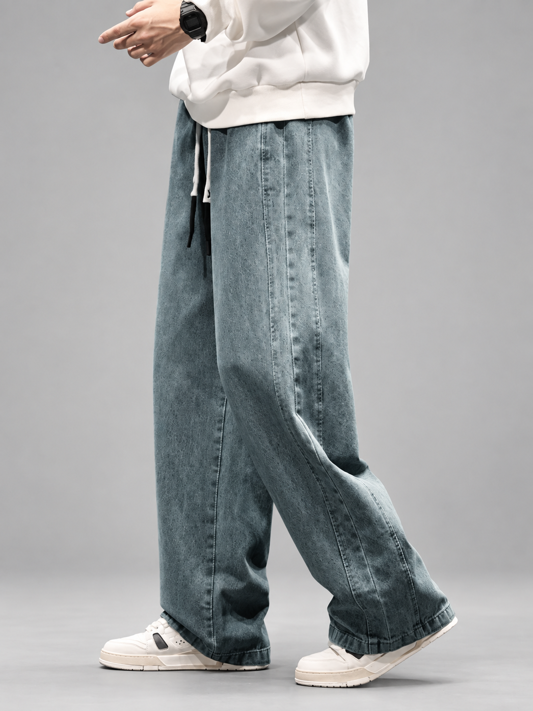 Lucien Men’s Drawstring Wide-Leg Panel Jeans