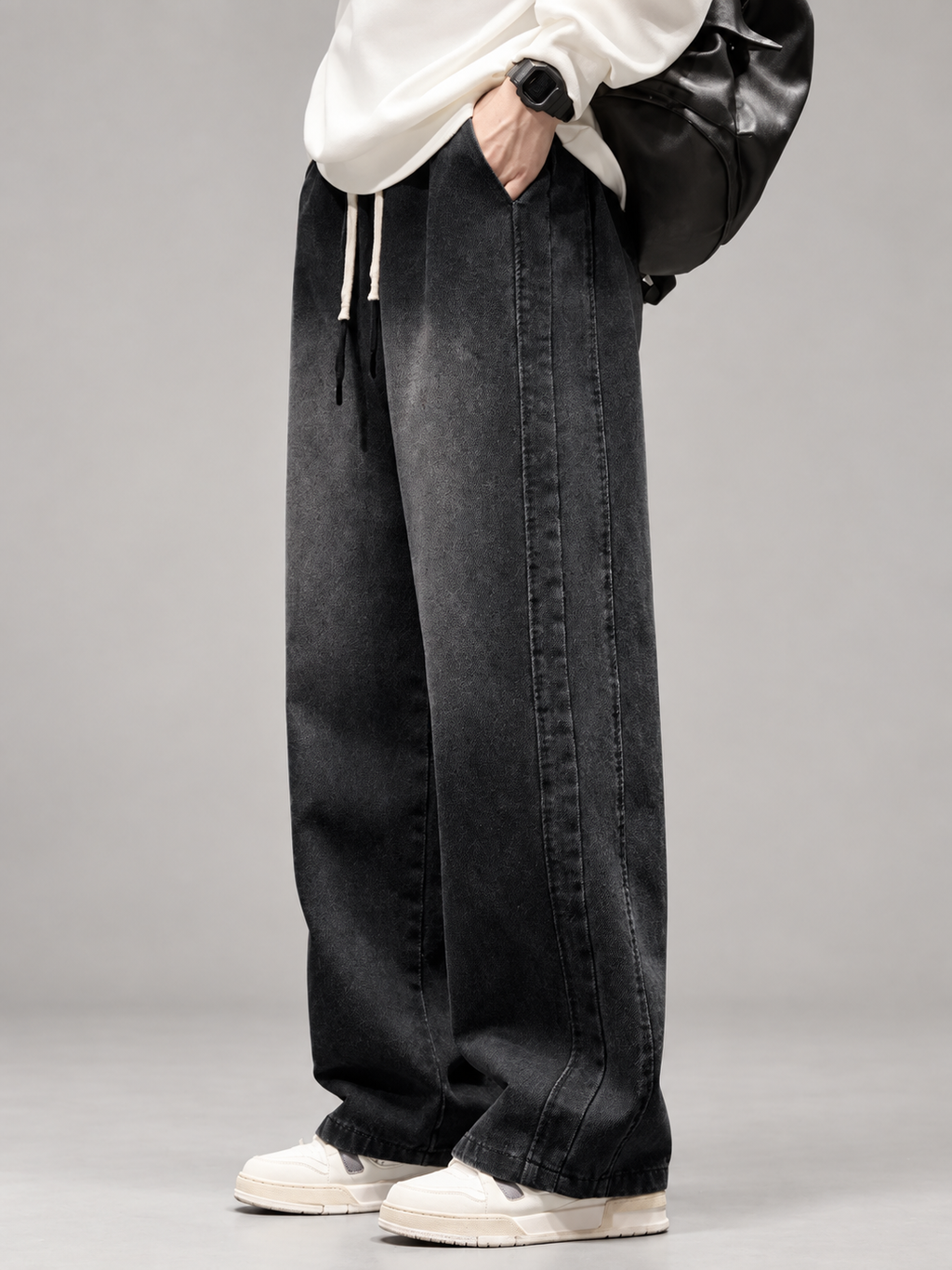 Lucien Men’s Drawstring Wide-Leg Panel Jeans