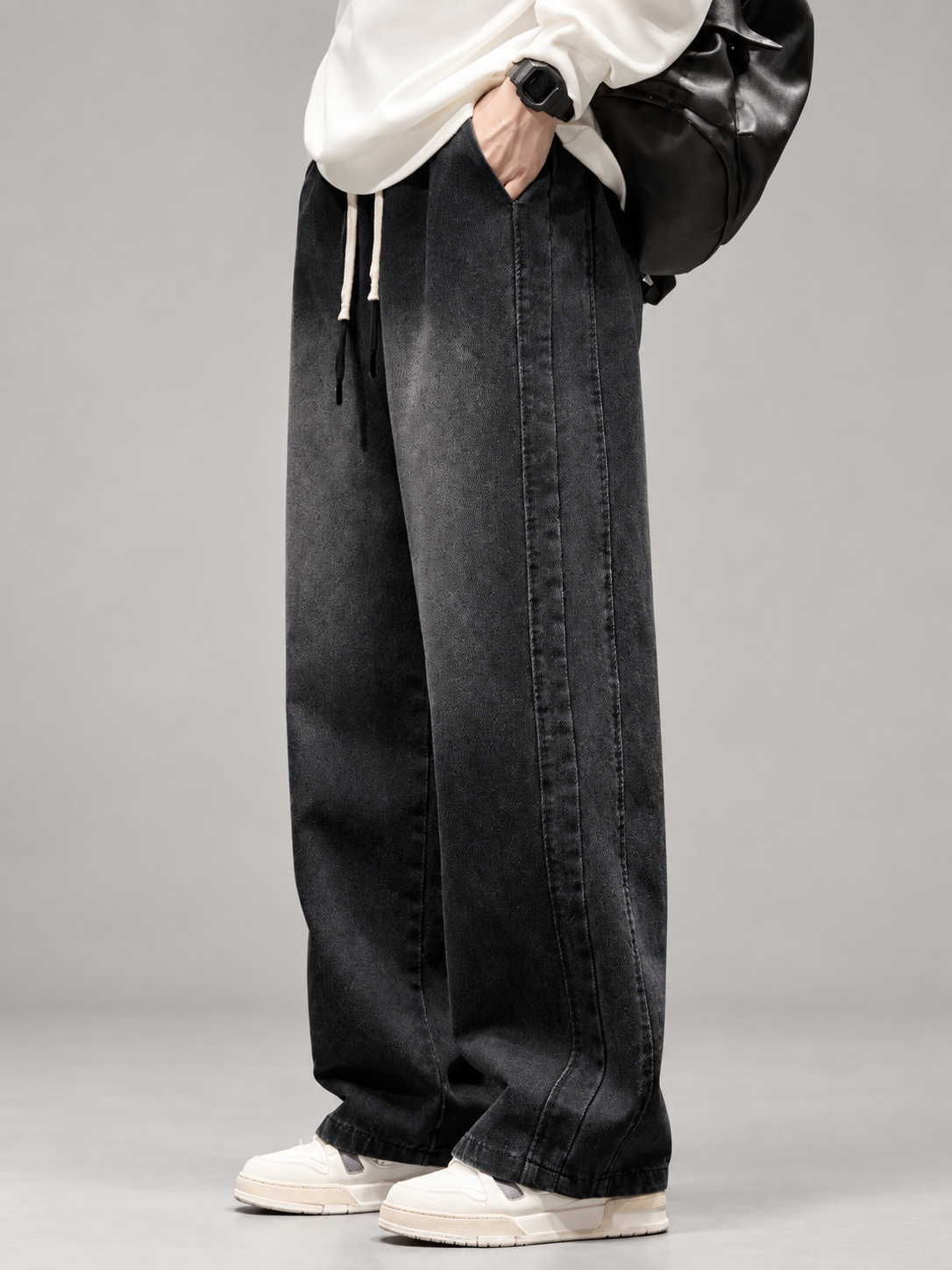 Lucien Men’s Drawstring Wide-Leg Panel Jeans