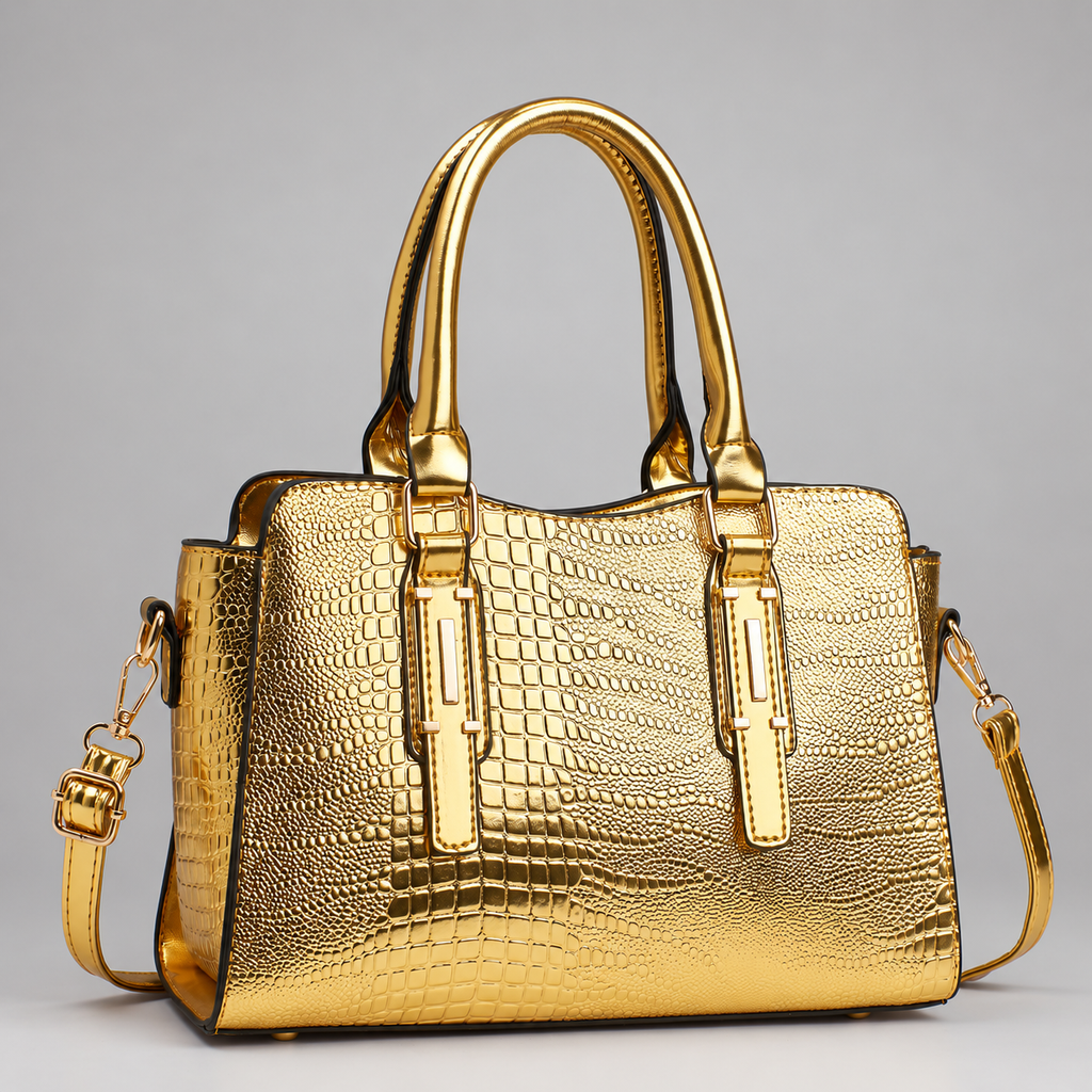 Daphne Women’s Glossy Croc-Effect Top-Handle Handbag