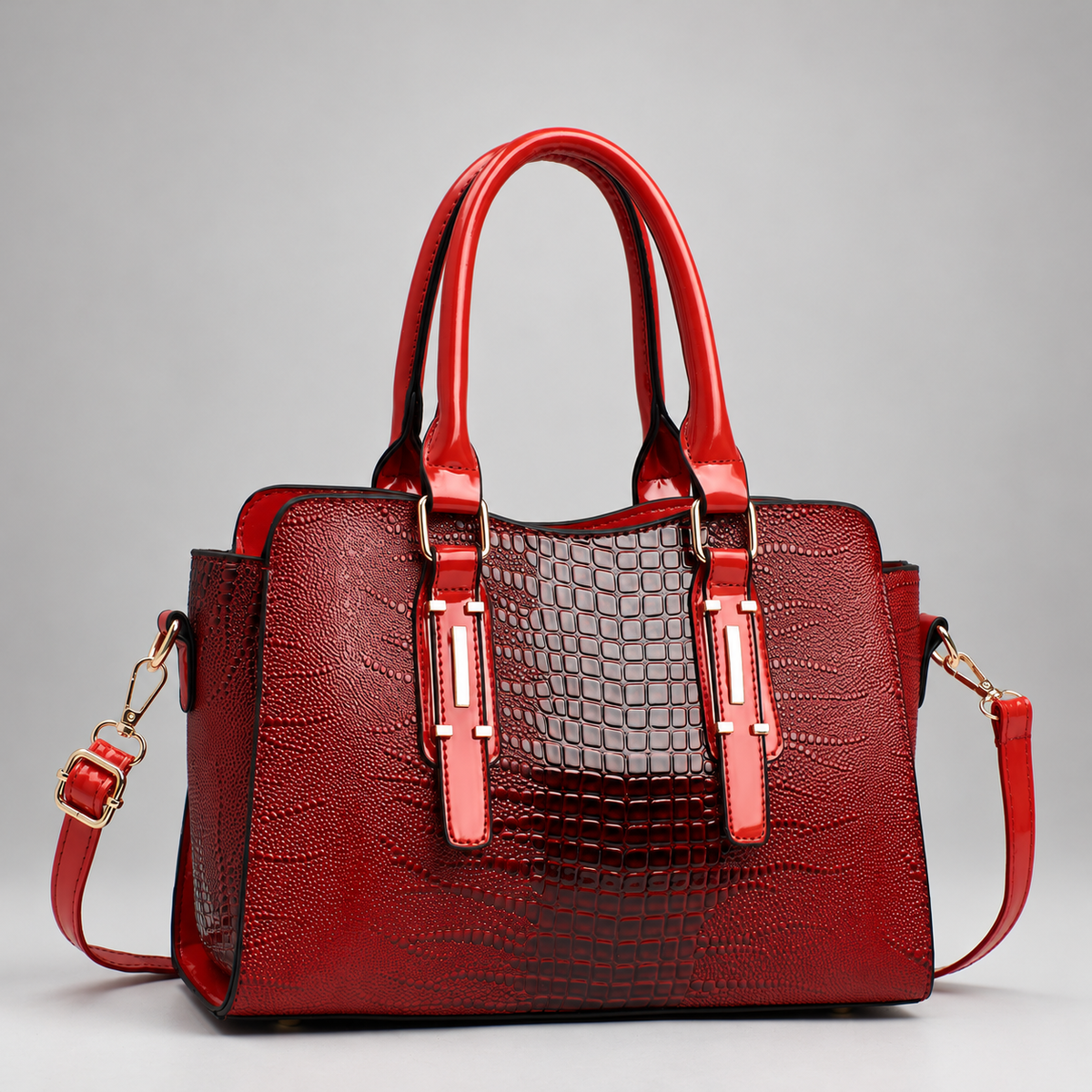 Daphne Women’s Glossy Croc-Effect Top-Handle Handbag