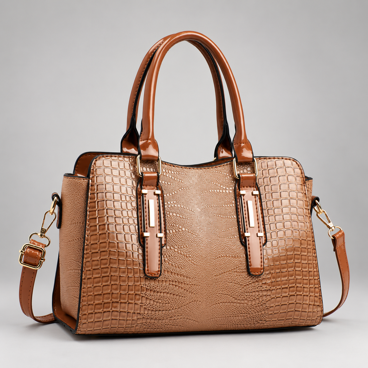Daphne Women’s Glossy Croc-Effect Top-Handle Handbag