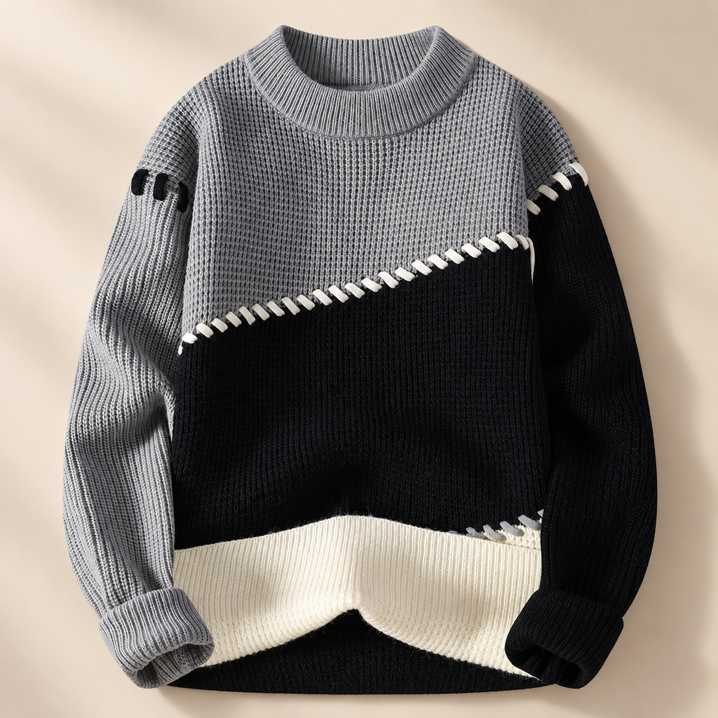 Maison Contrast Stitch Knit Crewneck Sweater