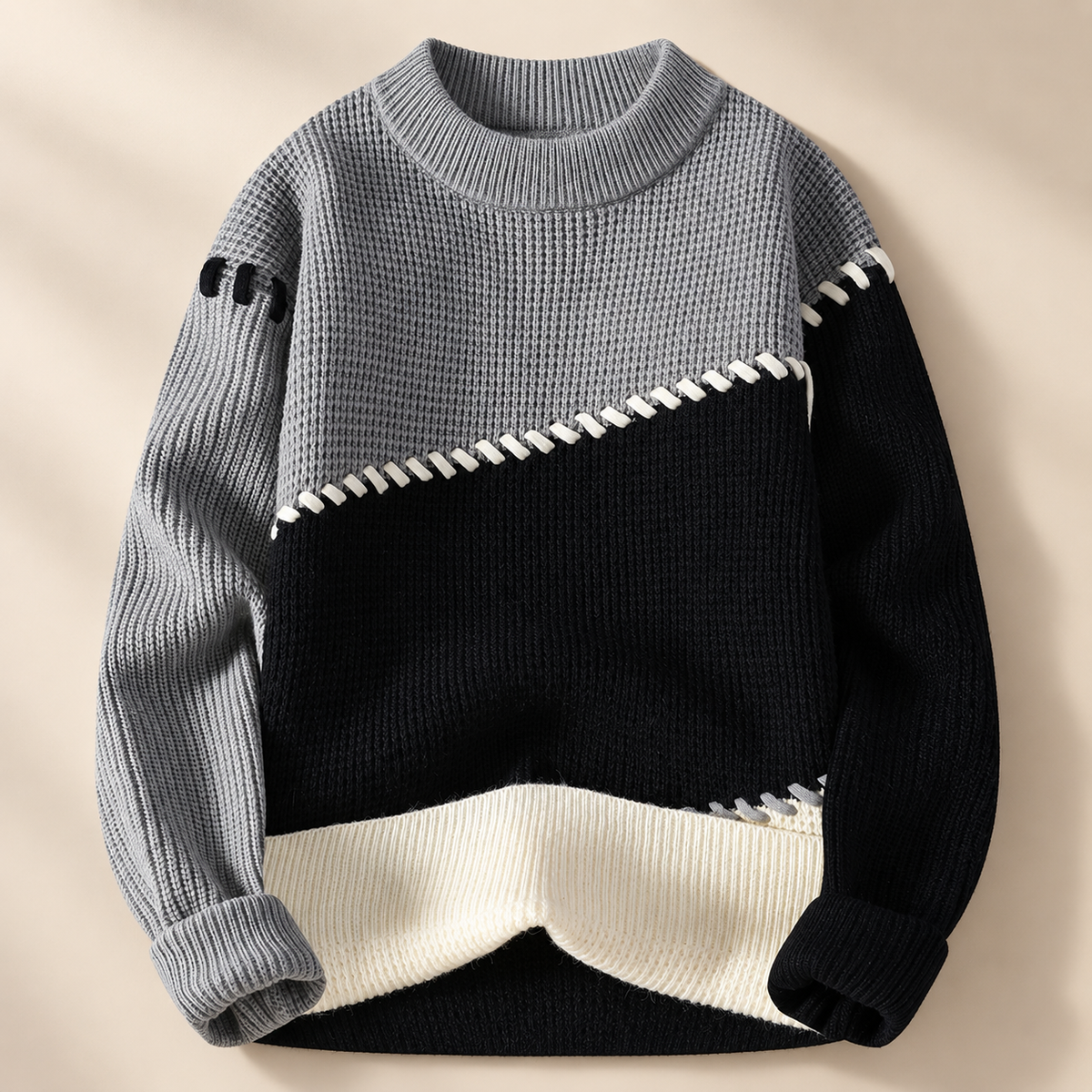 Maison Contrast Stitch Knit Crewneck Sweater