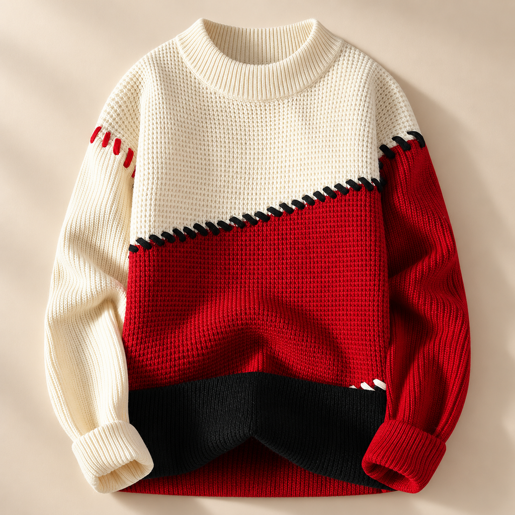 Maison Contrast Stitch Knit Crewneck Sweater