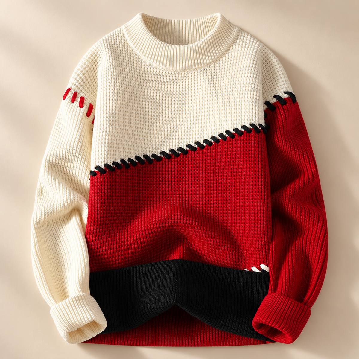 Maison Contrast Stitch Knit Crewneck Sweater