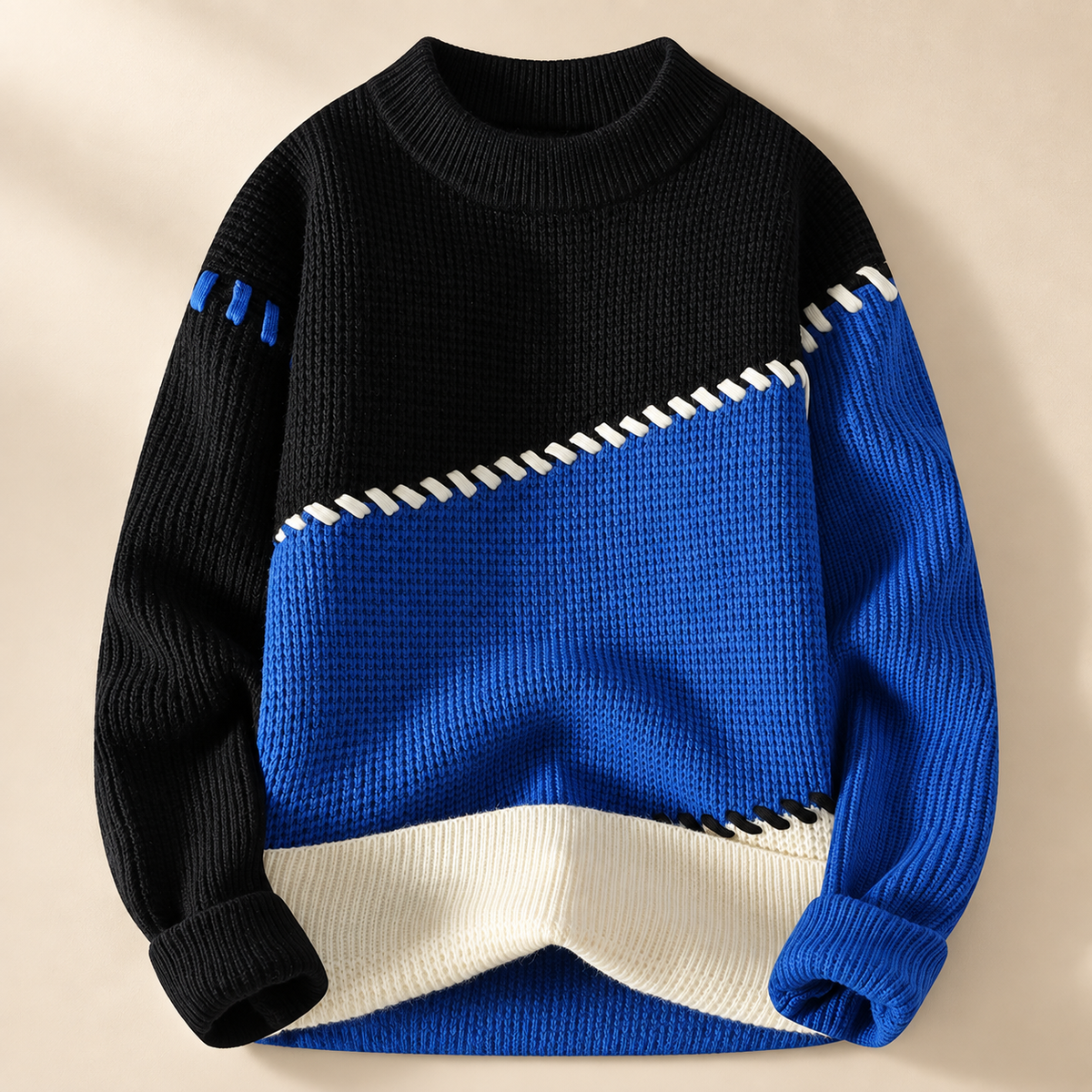 Maison Contrast Stitch Knit Crewneck Sweater