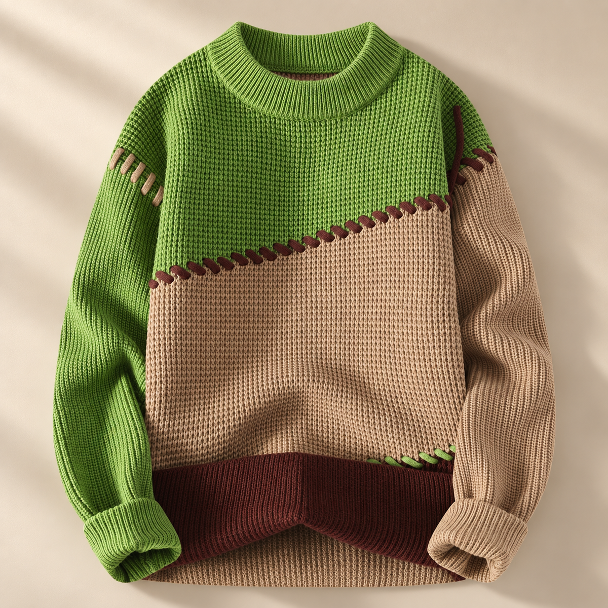 Maison Contrast Stitch Knit Crewneck Sweater