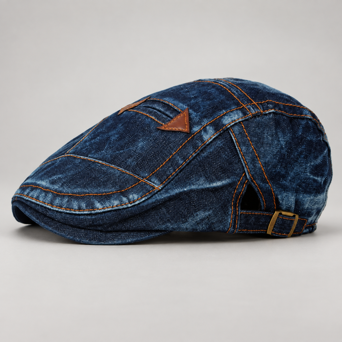 Marlowe Washed Denim Flat Cap with Adjustable Buckle Strap