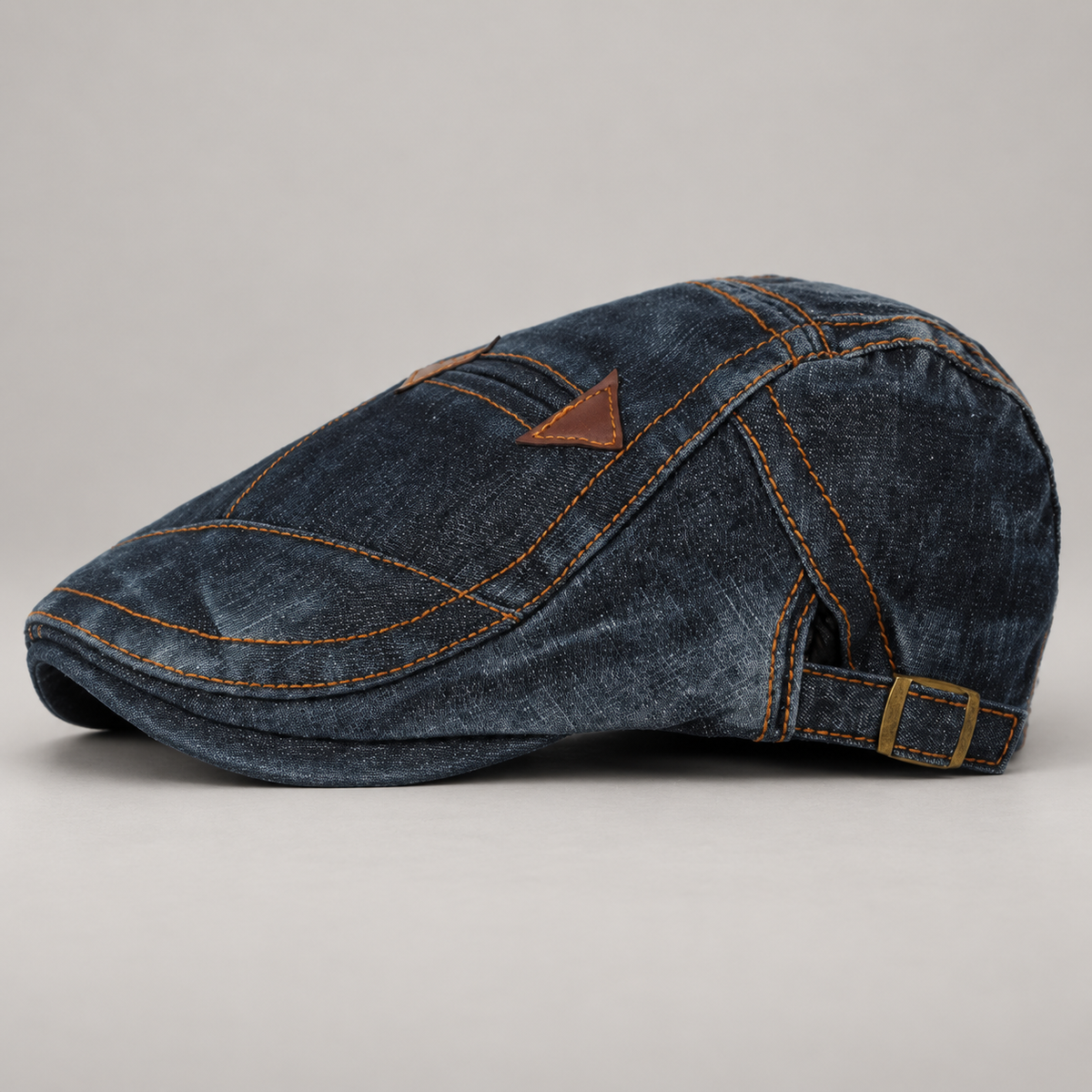 Marlowe Washed Denim Flat Cap with Adjustable Buckle Strap