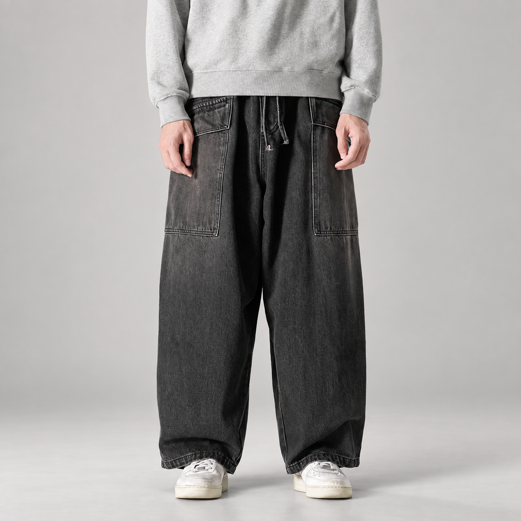 Matteo Men’s Wide-Leg Drawstring Cargo Jeans