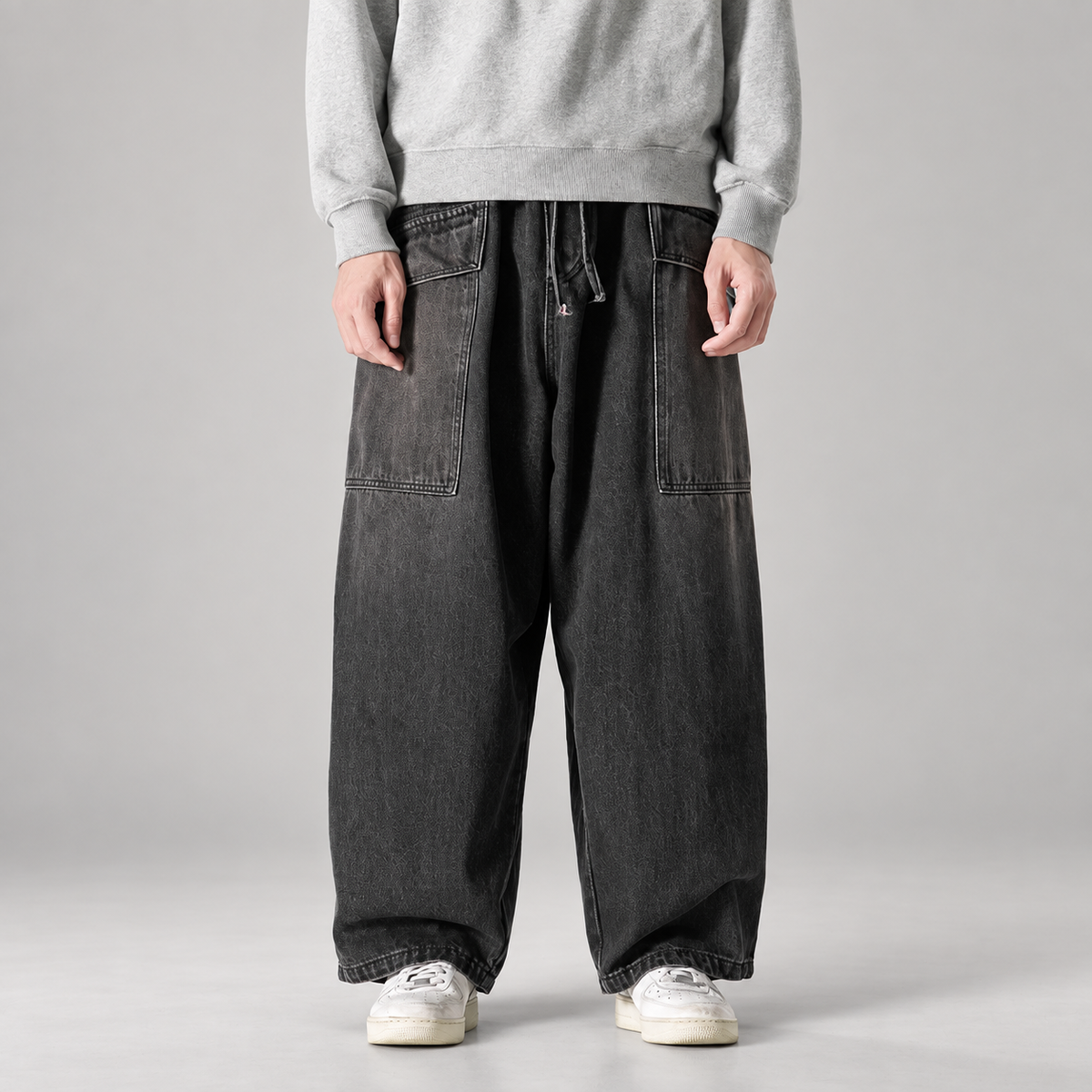 Matteo Men’s Wide-Leg Drawstring Cargo Jeans