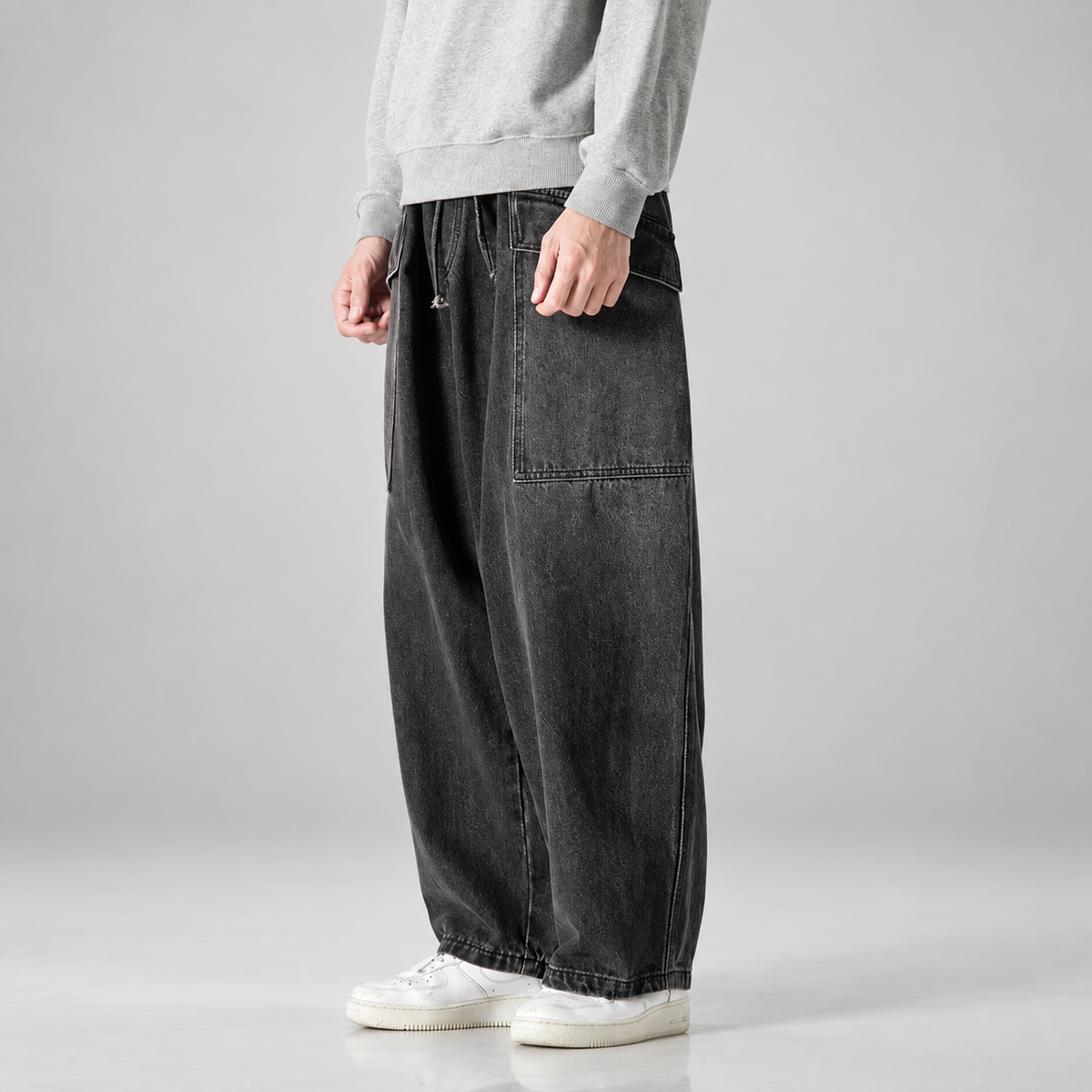 Matteo Men’s Wide-Leg Drawstring Cargo Jeans