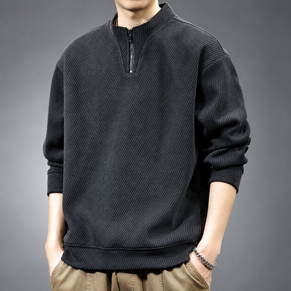 Matteo Men's Textured Quarter-Zip Pullover Sweater