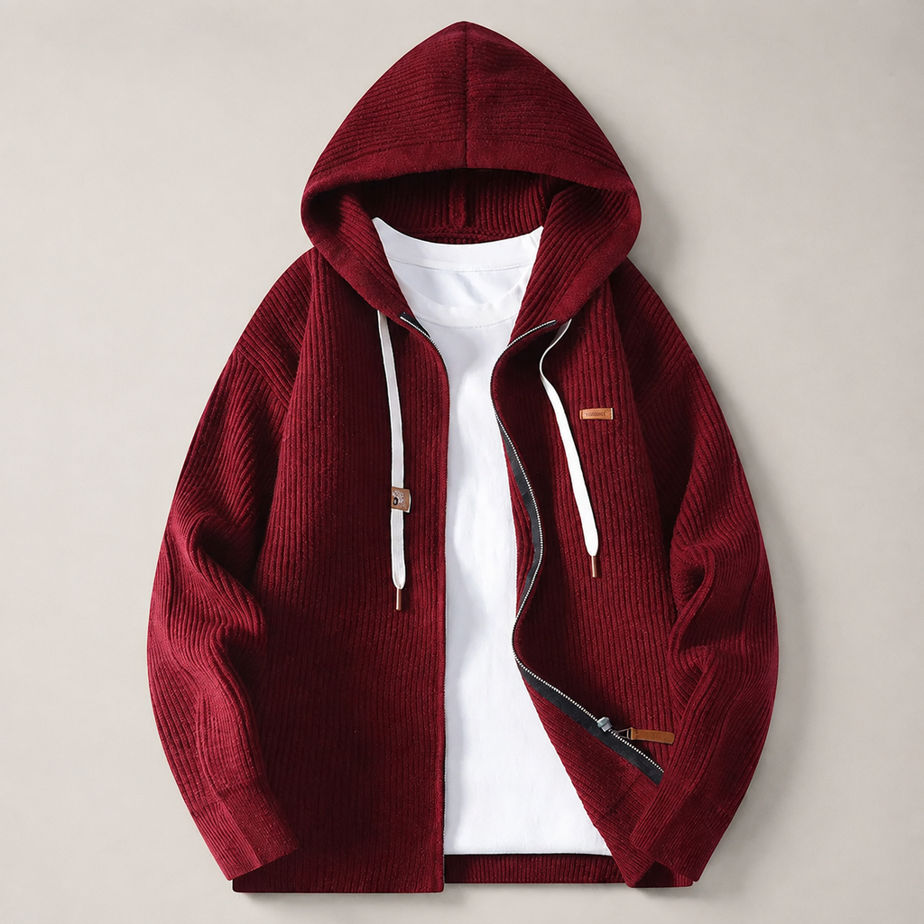 Mercer Full Zip Knit Ribbed Hooded Cardigan