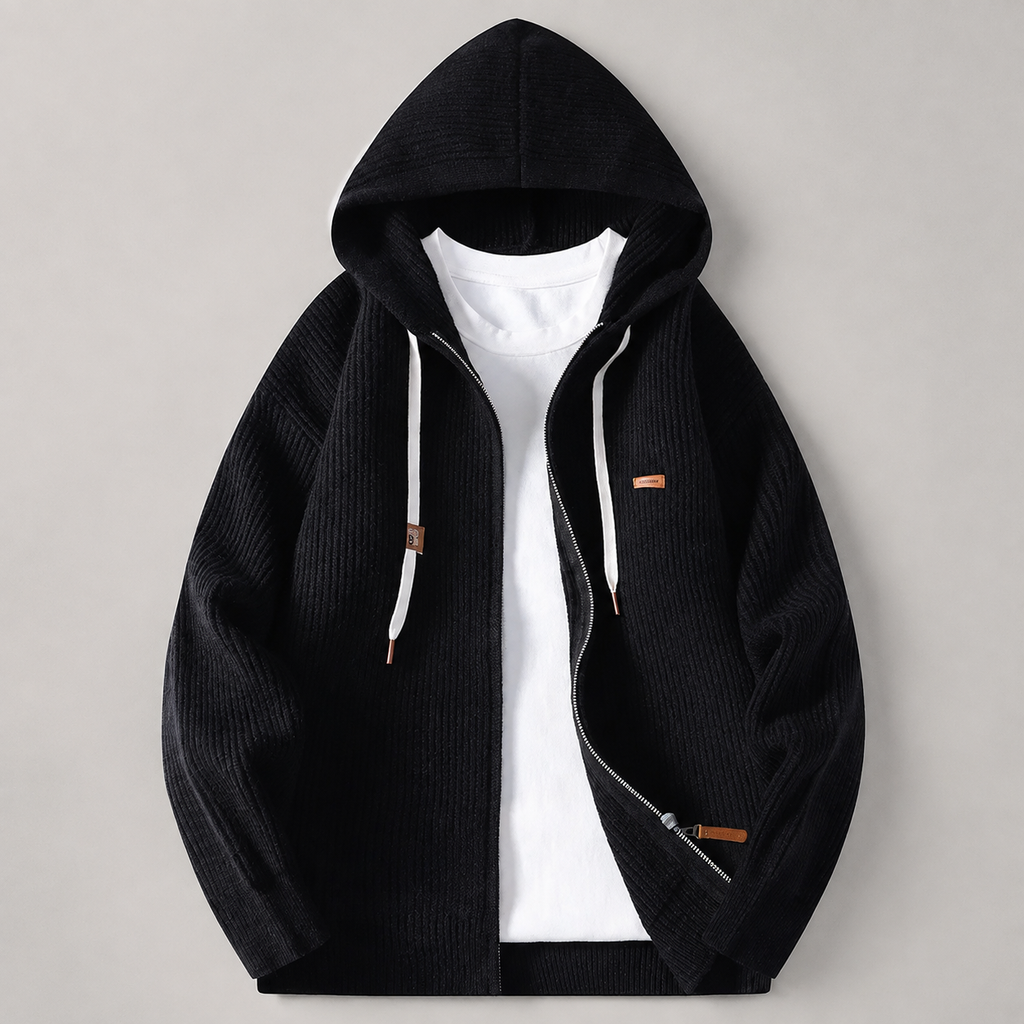 Mercer Full Zip Knit Ribbed Hooded Cardigan