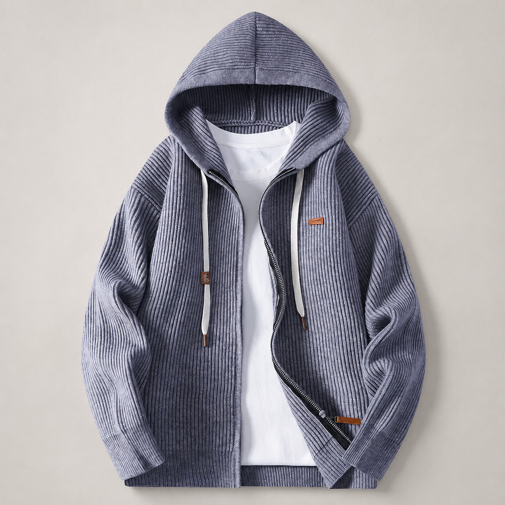 Mercer Full Zip Knit Ribbed Hooded Cardigan