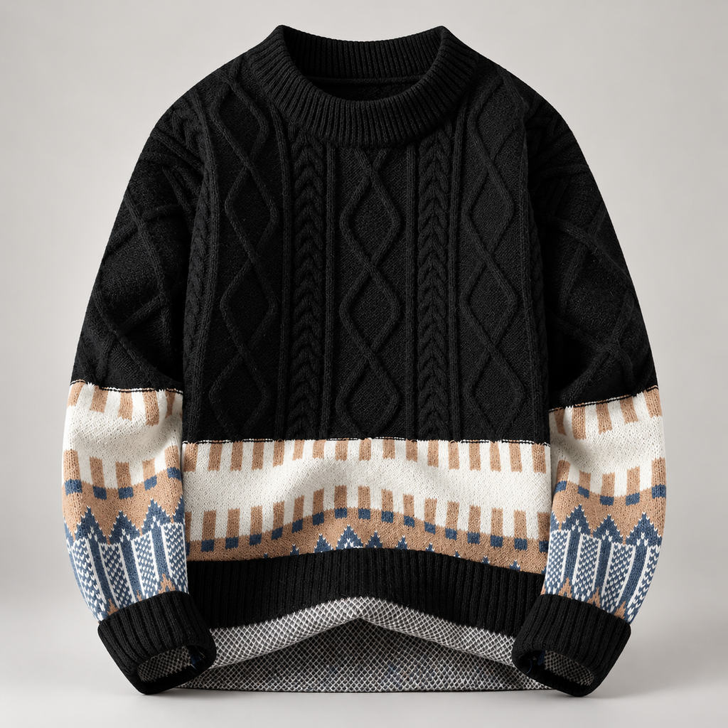Milano Geometric Cable Knit Crewneck Sweater