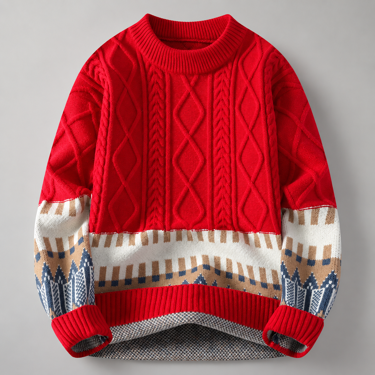 Milano Geometric Cable Knit Crewneck Sweater
