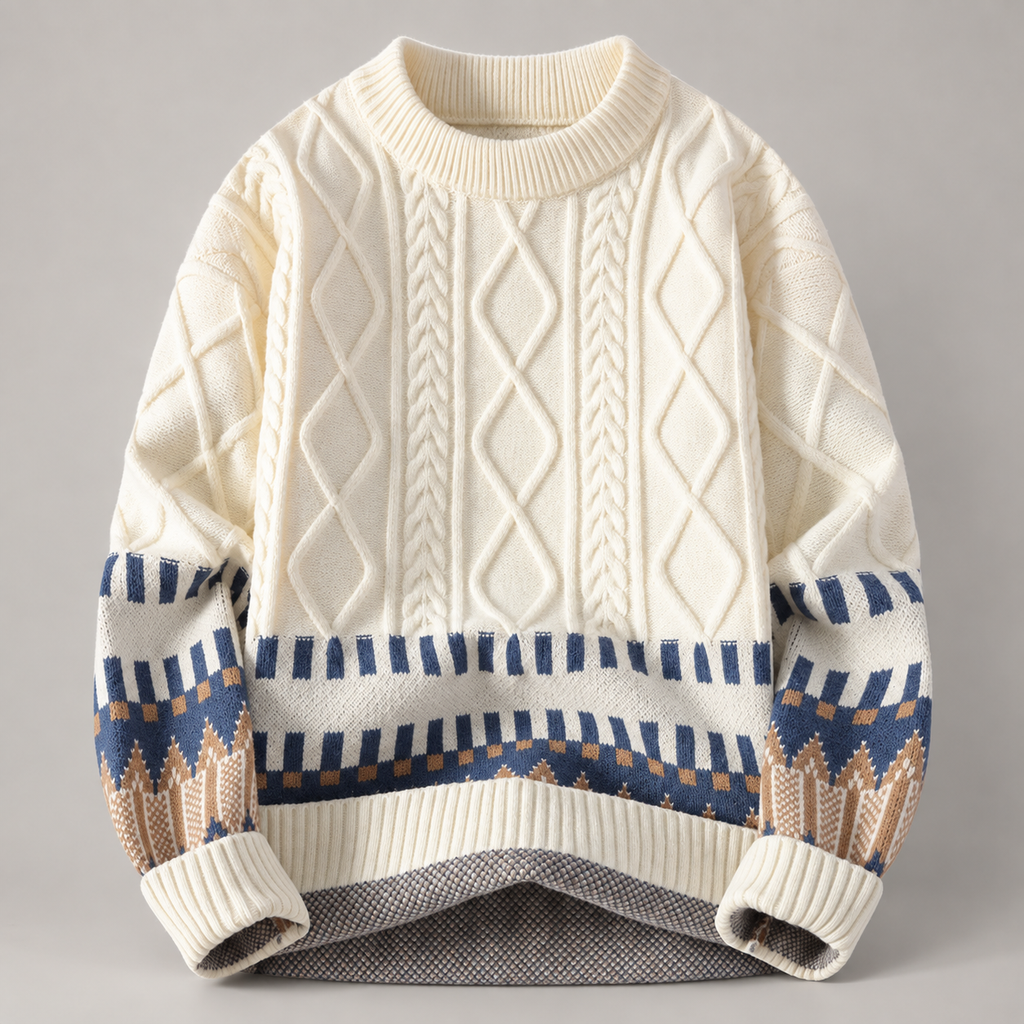 Milano Geometric Cable Knit Crewneck Sweater